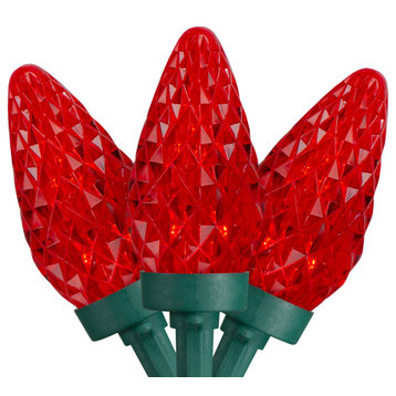 50 Count Red LED Faceted C9 Christmas Light Set 20.25' Green Wire