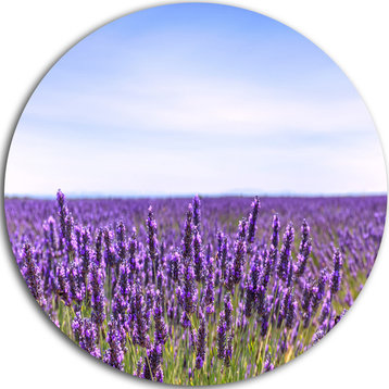 Close View Of Lavender Flower Field, Landscape Round Wall Art, 23"
