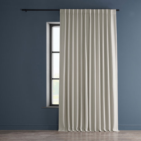 Faux Linen Extra Wide Room Darkening Curtain Single Panel, Birch, 100"x108"