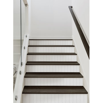 Herringbone Tile Peel and Stick Stair Riser Strips, Black, 48"w X 6.5"h, 6 Pack