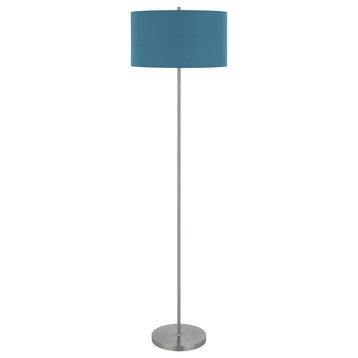 Cromwell 1 Light Floor Lamp, Brushed Steel, Blue Linen