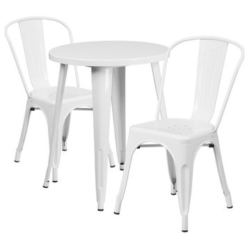 3-Piece 24" Round Metal Table Set, White