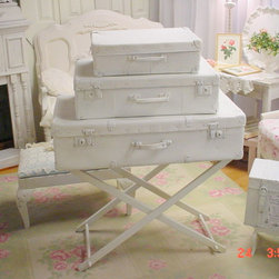 Chalkpainted Set Vintage Suitcases and Stand - Products