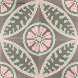Encaustic Cement Tile, Alpine Rose, Set of 10 - タイル