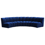 Meridian Furniture - Infinity Channel Tufted Velvet Modular Chair, Navy, 4 Piece - Create a seating group that works for every possible situation with this Infinity modular 4-piece sectional and other pieces in the Infinity collection. Upholstered in soft navy velvet material that feels great against the skin and offers long-wearing beauty, this piece fits with other Infinity items for an infinite number of combinations that get your seating requirements just right but that look just as nice when used on their own.