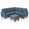 4-Piece Niya Mid Century Modern Sectional Sofa With Ottoman, Blue