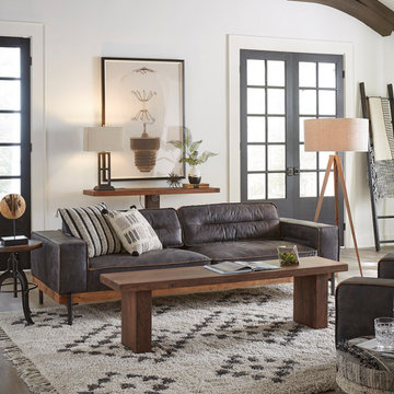 Chiavari Distressed Antique Ebony Leather Sofa