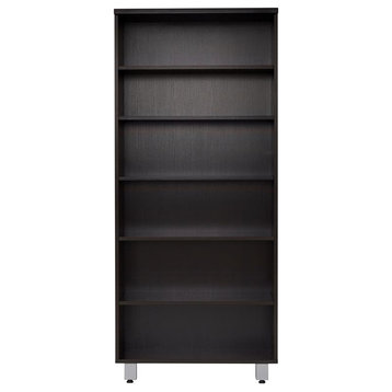 Contemporary Wood Bookcase with 6 Shelves in Espresso