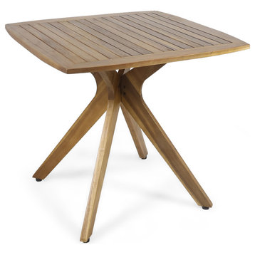 GDF Studio Stanford Outdoor Square Acacia Wood Dining Table With X Base, Teak Fi