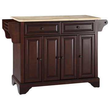 Classic Kitchen Island, Framed Doors With Natural Wooden Top, Vintage Mahogany