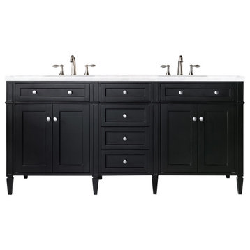 Brittany 72" Black Onyx Double Vanity, Arctic Fall Solid Surface