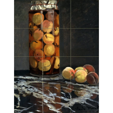 Tile Mural Still life fruit peach pot Bathroom Backsplash 4.25" Ceramic Glossy