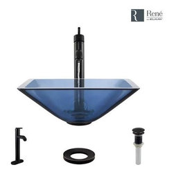 Rene By Elkay R5-5003-CEL-R9-7001-ABR Celeste Colored Glass Vessel Sink with Ant - Bathroom Sinks