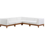 Meridian Furniture - Rio Water Resistant Fabric  Patio 5-Piece Modular Sectional, Off White - Build the seating group you need for your outdoor entertaining area with one or more selections from the Rio collection including this Rio outdoor off-white water resistant modular sectional. A solid acacia wood frame provides sturdy dependability for this sectional, ensuring its long-lasting performance and impeccable beauty. The plump cushions are encased in resilient water resistant fabric to keep them looking luxuriously beautiful for seasons to come. Attach other units in the collection to this sectional with convenient latches.