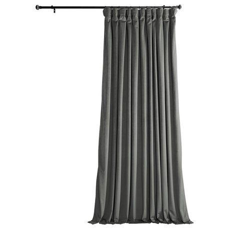 Heritage Plush Velvet Extrawide Curtain Single Panel, Destiny Gray, 100"w X 120"l
