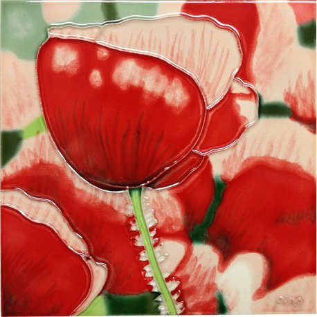 Red Poppy With White Tile