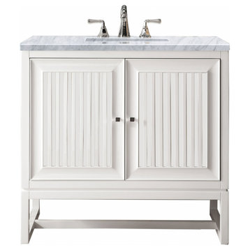 36 Inch White Single Sink Floating or Freestanding Vanity Marble, James Martin
