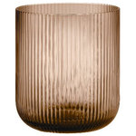 blomus - Ven Hurricane Lamp Candle Holder Medium, Coffee Colored Glass - The blomus VEN Hurricane Lamp Candle Holder Medium is a mouth blown, colored glass design handcrafted by experienced glassblowers.� The small dimensional tolerances in the shape and the bubbles, typical of a hand blown glass body, make the glass object unique. Candle not included.� Mix and match the three sizes and two colors of VEN Hurricanes. 6.1" x 5.5" diameter / 15.5cm x 14cm. Candle not included. Ridges in the glass create a spectacular light show. Mouth blown colored glass in Smoke (charcoal) or Coffee (brown).