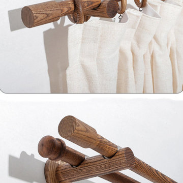 QYT14 1-1/8 Inch Black Walnut Wooden Curtain Rail And Wood Curtain Rail Fittings