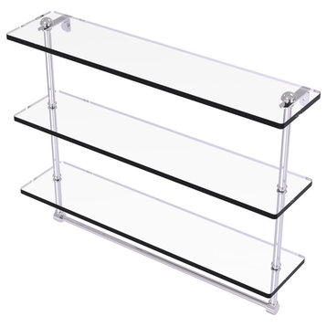 16" Triple Tiered Glass Shelf with Towel Bar, Polished Chrome