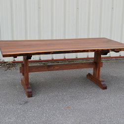 Live Edge Walnut Extension Table with Trestle Base - Dining Tables