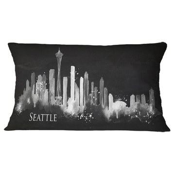 Seattle Dark Silhouette Cityscape Painting Throw Pillow, 12"x20"