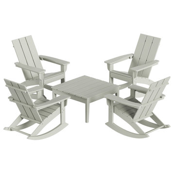 WestinTrends 5PC Outdoor Patio Adirondack Rocking Chairs, Accent Table Set, Sand