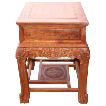 Chinese Oriental Huali Rosewood Foo Dogs Motif Tea Table Stand Hcs4529