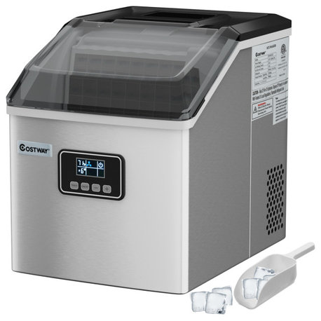 Stainless Steel Ice Maker Machine Countertop 48Lbs/24H Self-Clean w/LCD Display