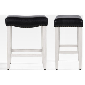 WestinTrends 2PC 24" Upholstered Backless Saddle Seat Counter Height Stool Set, Black