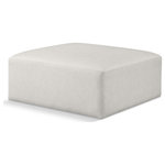 Meridian Furniture - Cube Upholstered Modular Component, Cream, Vegan Leather, Ottoman - Elevate your space with the luxurious Cube Vegan Leather Ottoman. This ottoman exudes modern elegance, charm, and comfort making it a perfect addition to any contemporary living space. Its clean lines and cube shape are reminiscent of minimalist design, while the plush cream vegan leather upholstery adds a touch of luxury and sophistication. The chair's versatile construction and geometric aesthetic seamlessly integrate into various design styles, from sleek living rooms to chic home offices, embodying the essence of modern design and creating a sense of order and tranquility in your space.