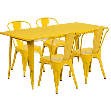 31.5"x63" Rectangular Yellow Metal Indoor/Outdoor Table Set