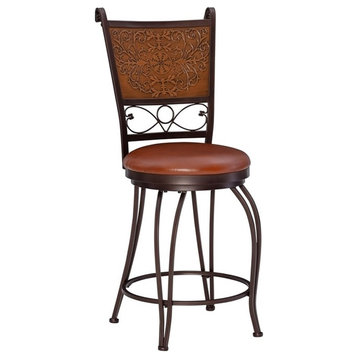 Home Square Stamped Back 24" Metal Counter Stool in Bronze - Set of 2