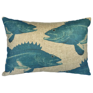 Blue Fish Linen Pillow