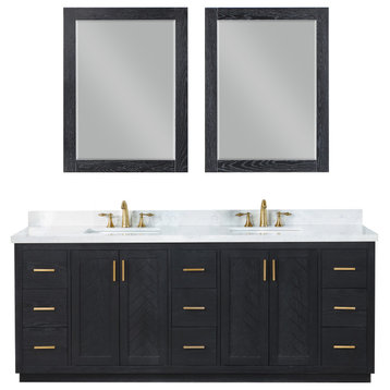 Gazsi Black Oak Bathroom Vanity Set, 84", With Mirror