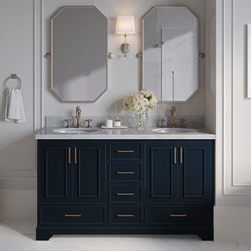 Ariel Stafford 60" Double Sink Bathroom Vanity Base, Midnight Blue