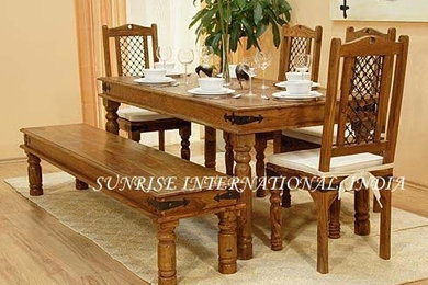 Solid wood wooden furniture dining table , 4 chair & bench set