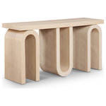 Meridian Furniture - Westbourne Veneer Console Table, Natural - Bring a tailored look to your room with this Westbourne natural console table. This handsome table's rich natural finish and oak veneer are the epitome of timeless elegance, while the contemporary design features an artfully styled triple base to instantly draw the eye. Perfect for displaying decor or organizing essentials, it merges functionality with sophisticated aesthetics. Enhance your entryway or living space with this versatile piece that promises to complement modern interiors with its streamlined silhouette and impeccable craftsmanship.