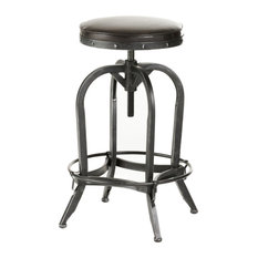 GDF Studio Brixton Adjustable Swivel Iron Bar Stool, Brown Leather