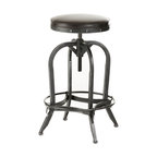 GDF Studio Brixton Adjustable Swivel Iron Bar Stool, Brown Leather