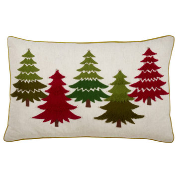 Embroidered Christmas Tree Throw Pillow, Multi, 14"x22", Down Filled