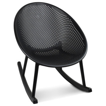 Plastic Rocking Lounge Chair Perforated Egg Shaped Seat for Indoor/Outdoor, Black