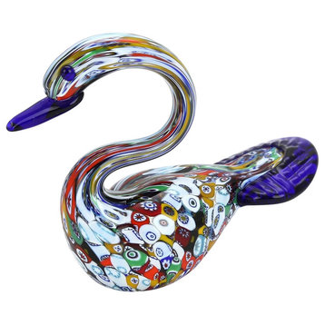 GlassOfVenice Murano Glass Millefiori Swan Sculpture