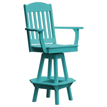 Poly Lumber Classic Swivel Bar Chair with Arms, Aruba Blue
