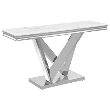Thiago White Rectangular Stone Console Table, Silver