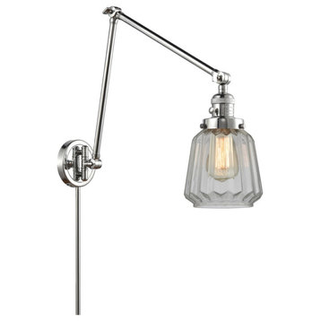 Chatham 1 Light Swing Arm or Wall Lamp, Polished Chrome, Clear Glass