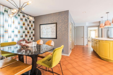 Kitchen/dining room combo - large contemporary terra-cotta tile kitchen/dining room combo idea in Minneapolis with gray walls