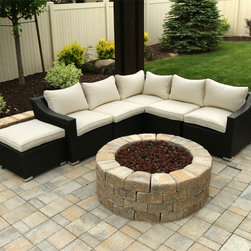 6 Piece Espresso Rattan Sectional - Outdoor Sofas