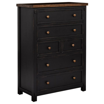 A-America Stone Creek 6 Drawer Transitional Solid Wood Tall Chest in Black
