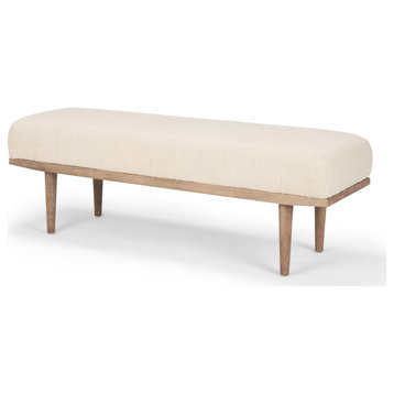 Shae Brown Wood With Oatmeal Fabric Bench